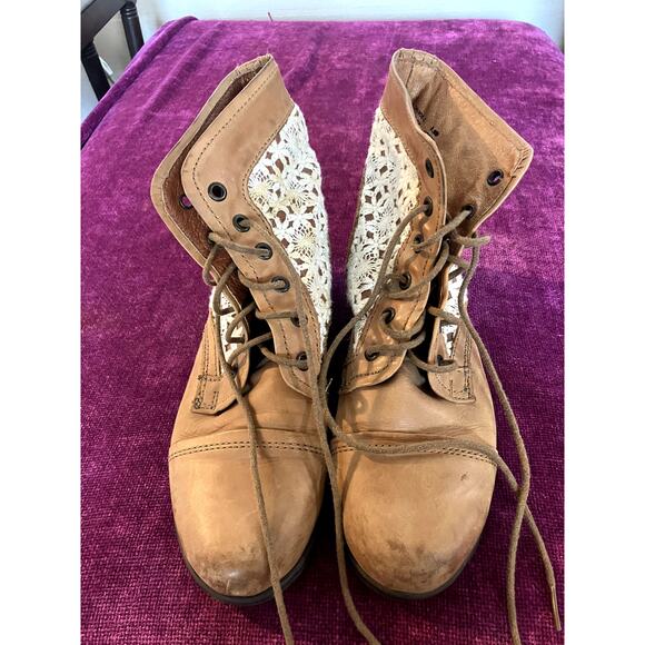 STEVE MADDEN Thundr-C Cognac Crochet Lace-Up Ankle Boot Size 6.5 COTTAGE PRAIRIE - Picture 5 of 8
